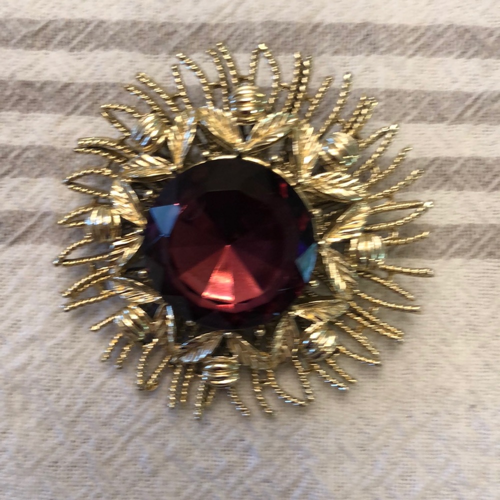 2.3” diameter Faux Garnet Brooch/Pin
